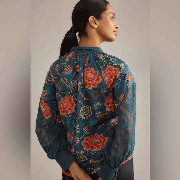 NWT Farm Rio Long Sleeve High Neck Peasant Blouse - Picture 3 of 8